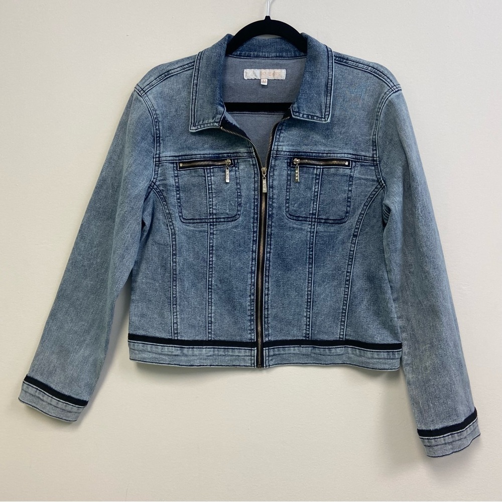 GG JEANS - Light Wash Denim Zip-Front Jacket with Black Trim